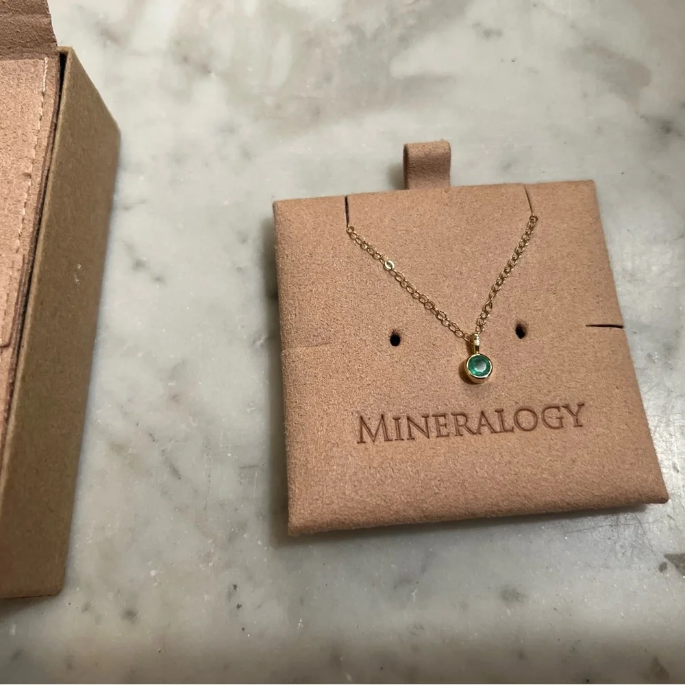 Mineralogy Emerald Birthstone Gold Necklace 14k Gold chain (18") & Bezel Setting - Picture 2 of 6